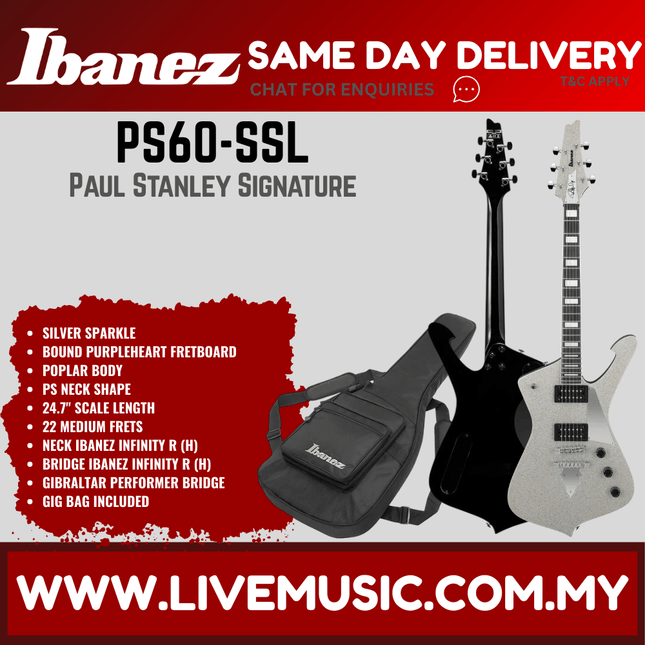 Ibanez PS60-SSL Paul Stanley Signature Electric Guitar, Black ( PS60 SSL / PS60SSL )