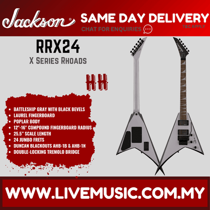 Jackson X Series Rhoads RRX24 Electric Guitar, Laurel FB, Battle Ship Gray with Black Bevels