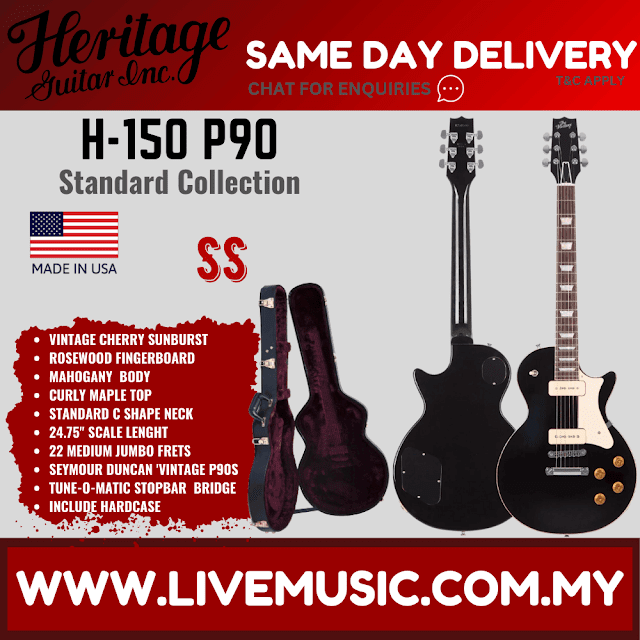 Heritage Standard Collection H-150 P90 Electric Guitar with Case, Ebony ( H-150 P90 )
