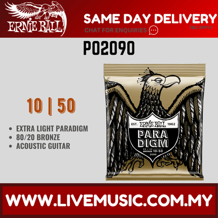 Ernie Ball 2090 Paradigm 80/20 Bronze Acoustic Guitar Strings, Extra Light, 10-50 Gauge