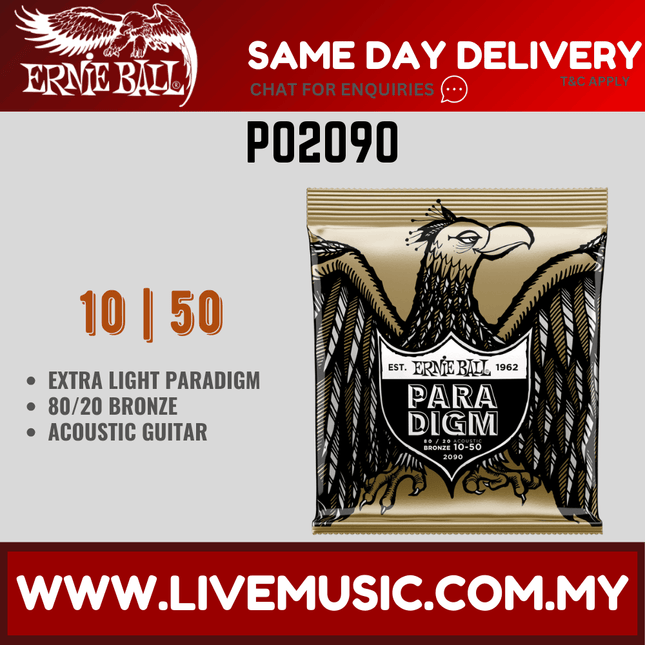 Ernie Ball 2090 Paradigm 80/20 Bronze Acoustic Guitar Strings, Extra Light, 10-50 Gauge