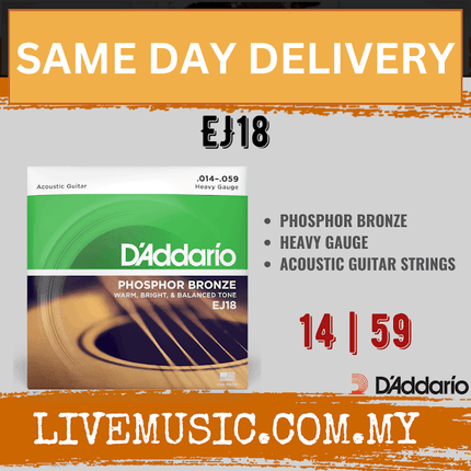 D'Addario EJ18 Phosphor Bronze Acoustic Guitar Strings, Heavy, 14-59