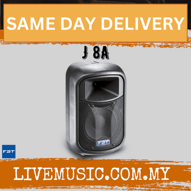 Black FBT active monitor speaker with top handle and front grille