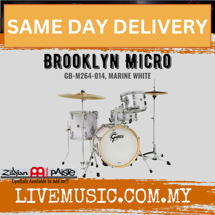 Gretsch GB-M264-014 4-Piece Brooklyn Micro Kit Drum Set (16B/10T/13FT/4.5S), White Marine