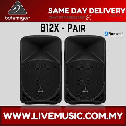 Behringer B12X 1000W 12" Powered Speaker w/UG-88HH Wireless Mic, Speaker Stand and Cable - Pair ( B-12X / B 12X )