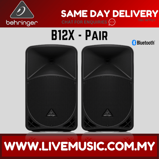 Behringer B12X 1000W 12" Powered Speaker w/UG-88HH Wireless Mic, Speaker Stand and Cable - Pair ( B-12X / B 12X )