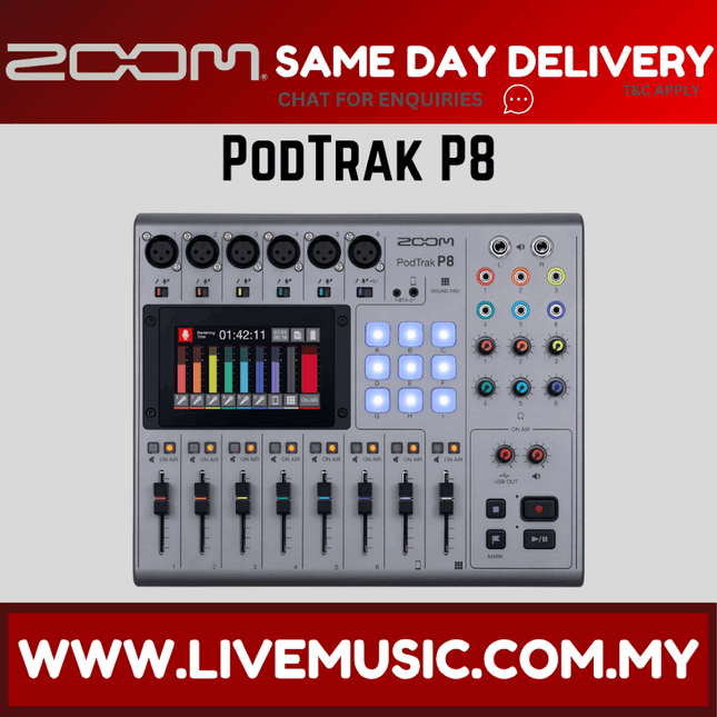 Zoom Podtrak P8 8 Channel Podcasting Mixer Production Mixer And USB Audio Interface With Phantom Power (P 8/P-8)