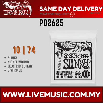 Ernie Ball 2625 Slinky Nickel Wound 8-string Electric Guitar Strings, 10-74 Gauge