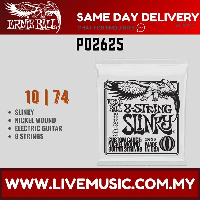 Ernie Ball 2625 Slinky Nickel Wound 8-string Electric Guitar Strings, 10-74 Gauge
