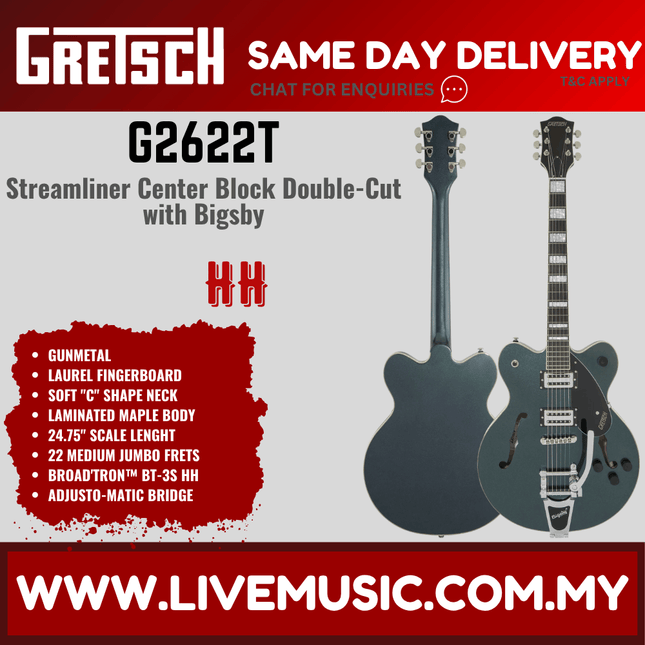 Gretsch G2622T Streamliner Centre Block Guitar w/Bigsby, Gun Metal