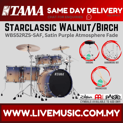 Tama WBS52RZS-SAF Starclassic Walnut/birch 5-piece Shell Pack - Satin Purple Atmosphere Fade ( NO CYMBAL )