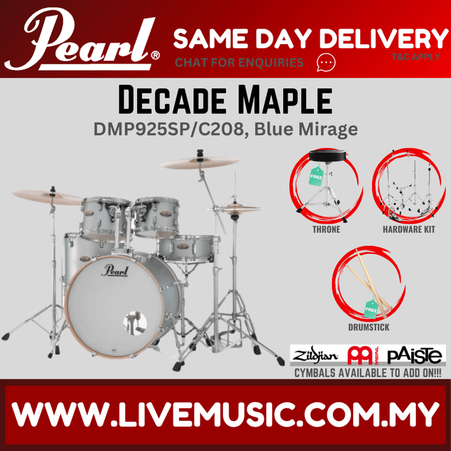 Pearl Decade Maple DMP925SP/C 5-Piece Drum Set with Hardware, Drumstick & Throne Without Cymbal Set ( NO CYMBAL )