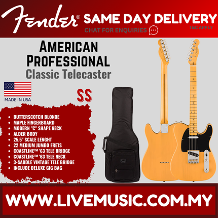 Fender American Professional Classic Telecaster Electric Guitar, Maple FB, Butterscotch Blonde