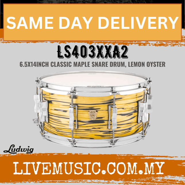 Ludwig LS403XXA2 6.5x14inch Classic Maple Snare Drum, Lemon Oyster