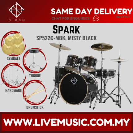 Dixon Spark Standard SP522C1 5-Piece Drum Kit w/Hardware+3 Cymbals