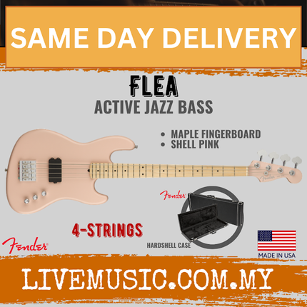 Fender Flea Signature Jazz Bass Active Bass Guitar, Maple FB - Shell Pink/Inca Silver