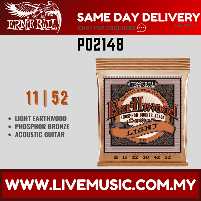 Ernie Ball 2148 Light Earthwood Phosophor Bronze Acoustic Strings (11-52/EB2148)