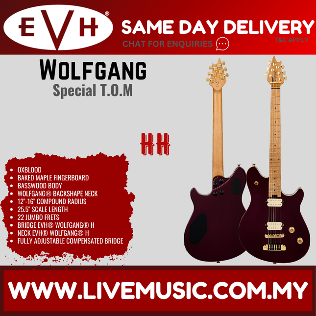 EVH Wolfgang Special TOM Electric Guitar, Baked Maple FB, Oxblood (EVH-Wolfgang)