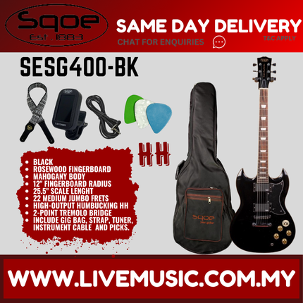 SQOE SESG400 SG Standard Electric Guitar Rosewood Fretboard - Black ( SESG-400 / SESG 400 )