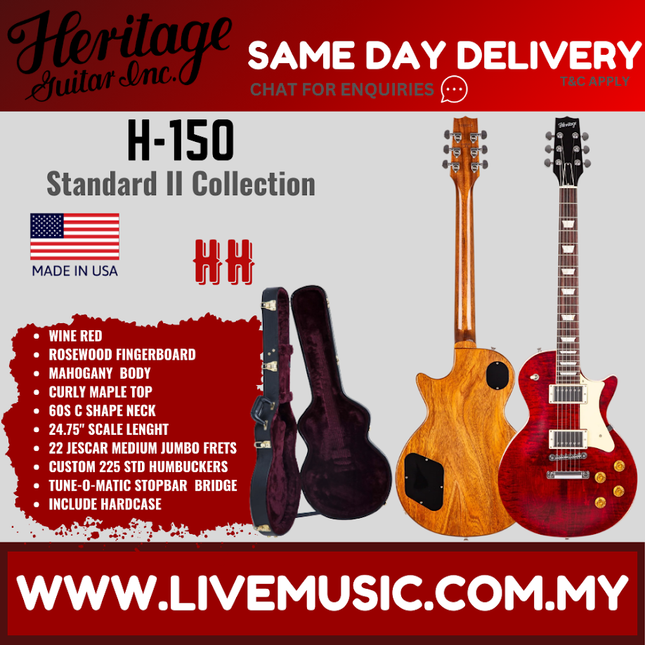 Heritage Standard II Collection H-150 Electric Guitar with Case, Wine Red ( H150 / H 150 )