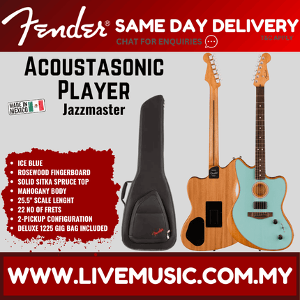 Fender Acoustasonic Player Jazzmaster Electric Guitar, Ice Blue