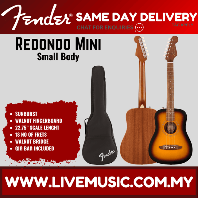 Fender California Redondo Mini Guitar w/Bag, Sunburst