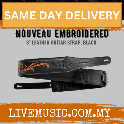 Taylor Presentation Series Nouveau Leather Guitar Strap, Black w/Inlay Pattern, 3inch