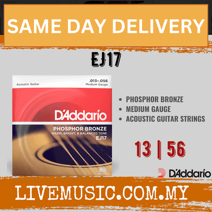 D'Addario EJ17 - Phosphor Bronze Acoustic Strings, Medium (13-56)(DAddario)