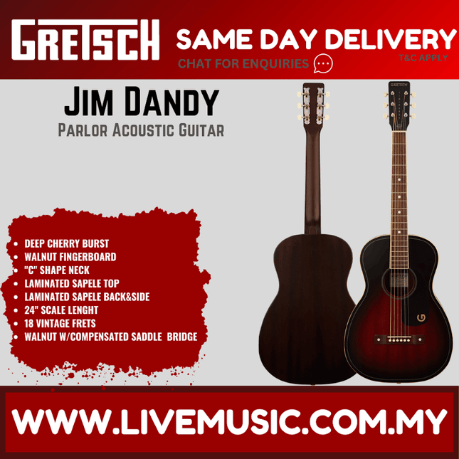 Gretsch Jim Dandy Parlor Acoustic Guitar, Deep Cherry Burst