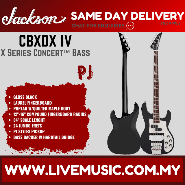 Jackson X Series Concert Bass CBXNT DX IV Electric Bass Guitar, Laurel FB, Gloss Black
