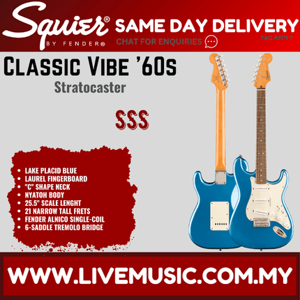 Squier Classic Vibe 60s Stratocaster Electric Guitar, Laurel Fretboard - Lake Placid Blue