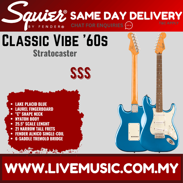 Squier Classic Vibe 60s Stratocaster Electric Guitar, Laurel Fretboard - Lake Placid Blue