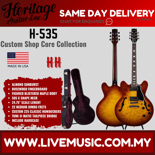 Heritage Custom Shop Core Collection H-535 Blistered Maple Electric Guitar w/Case, Almond Sunburst ( H535 H 535 )