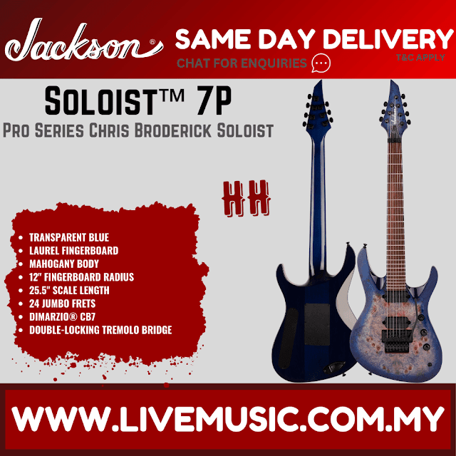 Jackson Pro Series Signature Chris Broderick Soloist 7P Electric Guitar, Laurel FB, Transparent Blue