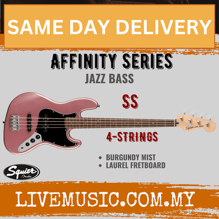 Squier Affinity Series Jazz Bass Guitar, Laurel Fretboard - Burgundy Mist