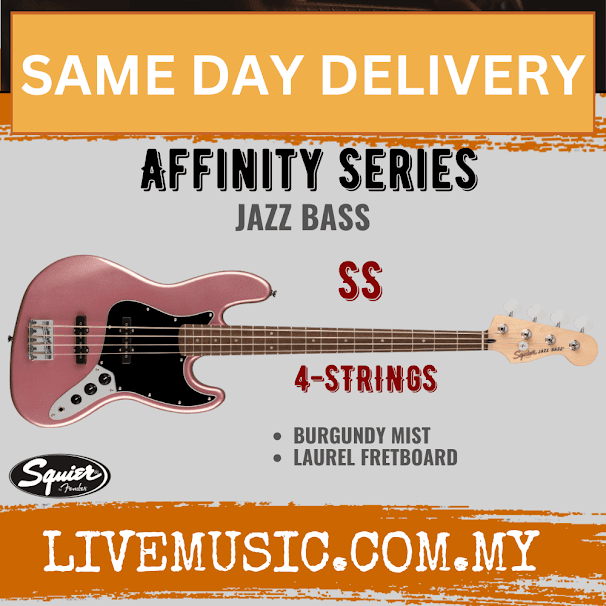 Squier Affinity Series Jazz Bass Guitar, Laurel Fretboard - Burgundy Mist