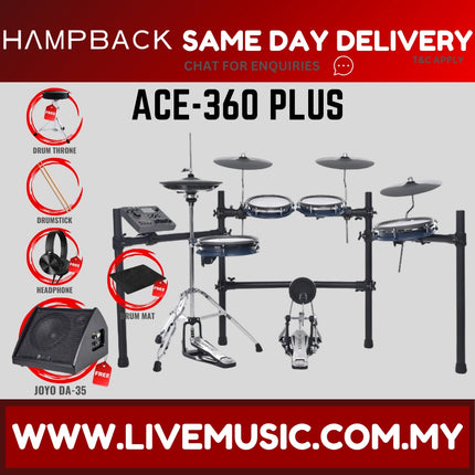 Hampback ACE-360 PLUS Full Mesh Digital Drum Set w/Headphone, Drumstick And Drum Throne - ( ACE360 ACE 360 ACE360PLUS )