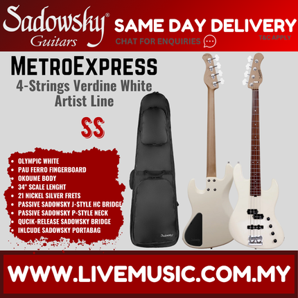 Sadowsky MetroExpress 21-fret Verdine White Artist Line 4-String Bass Guitar, PF FB, Olympic White