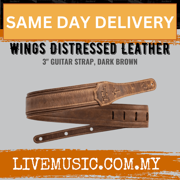 Taylor Wings Leather Guitar Strap, Dark Brown, 3inch