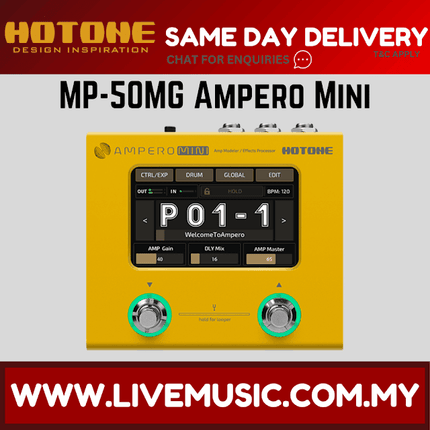 Hotone MP-50MG Ampero Mini Guitar Multieffects Pedal w/9V adapter, Marigold ( MP 50MG / MP50MG )