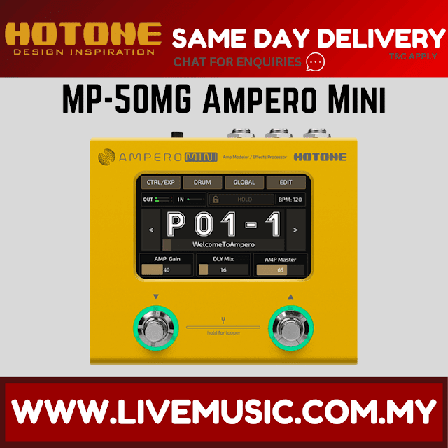 Hotone MP-50MG Ampero Mini Guitar Multieffects Pedal w/9V adapter, Marigold ( MP 50MG / MP50MG )