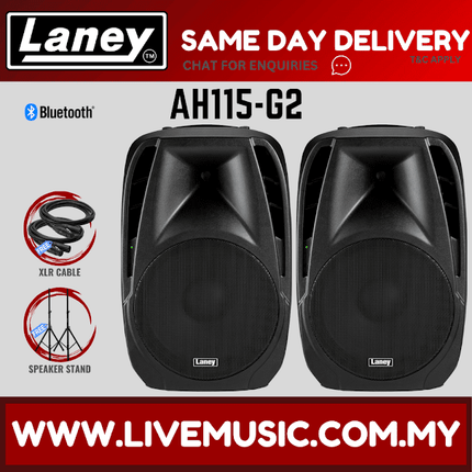 Laney AH115-G2 Audiohub Venue 2-Way Active Speaker System w/Speaker Stand And Mic Cable ,Each / Pair (AH115G2/AH 115 G2)