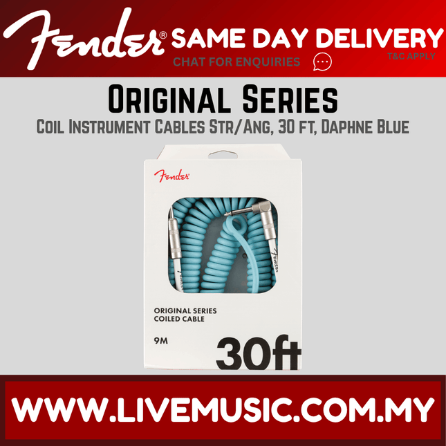 Fender Original Series Coil Cable, 30ft - Daphne Blue