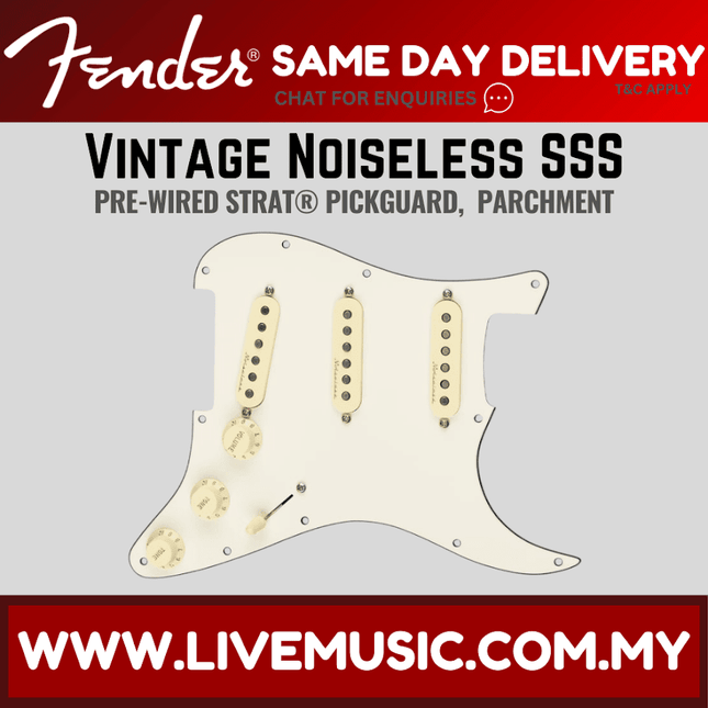 Fender Vintage Noiseless SSS Pre-wired Stratocaster Pickguard, 3-Ply, Parchment