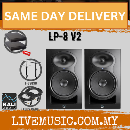 Kali Audio LP-8 V2 100 Watt 8 Inch Powered Studio Monitor Speaker With Speaker Monitor Stand - Pair ( LP8 / LP 8 )