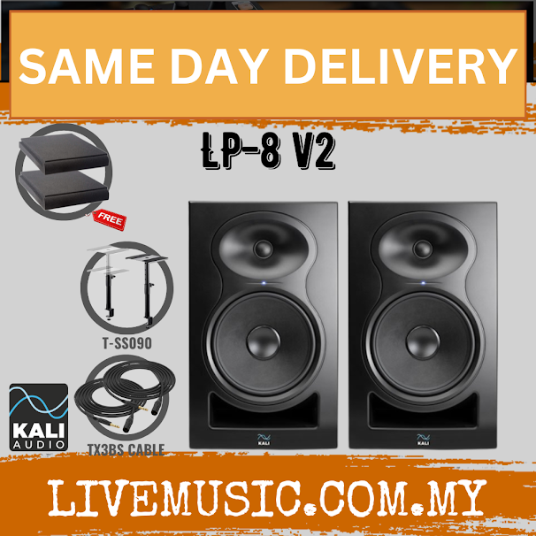 Kali Audio LP-8 V2 100 Watt 8 Inch Powered Studio Monitor Speaker With Speaker Monitor Stand - Pair ( LP8 / LP 8 )