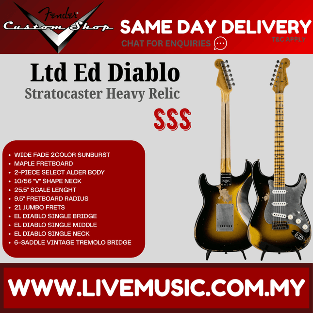 Fender Custom Shop Ltd Ed Diablo Stratocaster Heavy Relic Electric Guitar, Wide Fade 2Color Sunburst