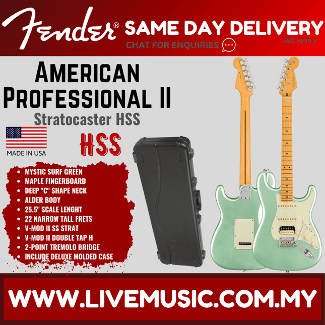 Fender American Professional II HSS Stratocaster Electric Guitar, Maple Fretboard - Mystic Surf Green