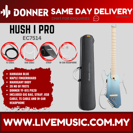 Donner EC7514 Hush-i Pro Acoustic Electric Guitar Kit, Hawaiian Blue ( HUSHIPRO / HUSH I )