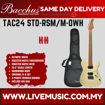 Bacchus TAC24 STD-RSM/M-OWH Universe Series Roasted Maple Electric Guitar, Olympic White